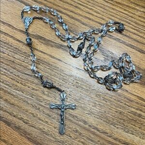 Vintage LS Sterling Silver & Crystal Bead Rosary Necklace